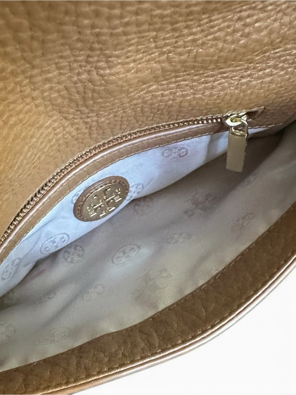 Tory Burch Amanda Taupe Pebbled Leather Chain Shoulder Crossbody Bag